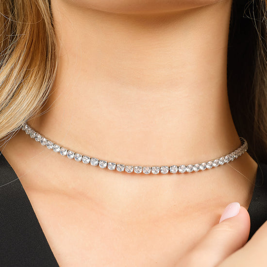 COLLAR TENIS DE ACERO PARA MUJER CON CRISTALES BLANCOS DE 4 MM