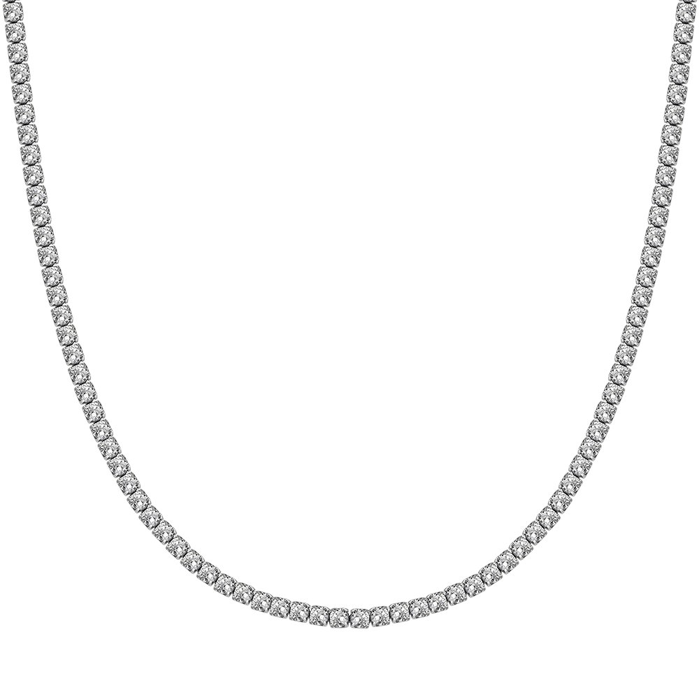 COLLAR TENIS DE ACERO PARA MUJER CON CRISTALES BLANCOS DE 4 MM