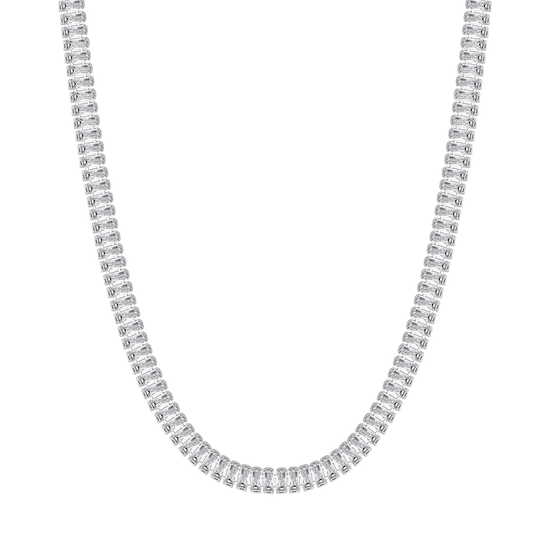 COLLAR DE ACERO PARA MUJERES CON CRISTALES BAGUETTE BLANCOS