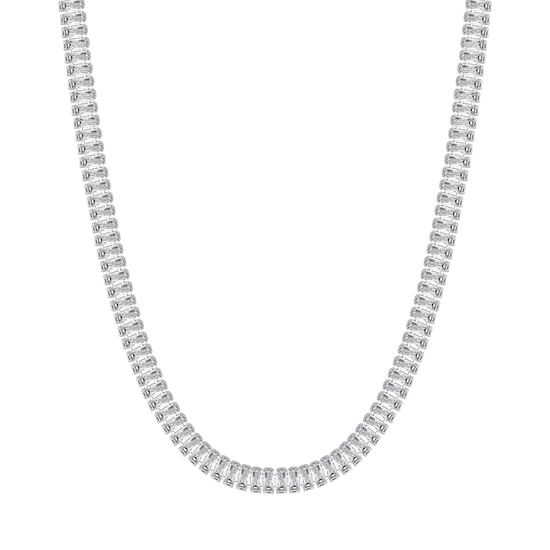 COLLAR DE ACERO PARA MUJERES CON CRISTALES BAGUETTE BLANCOS
