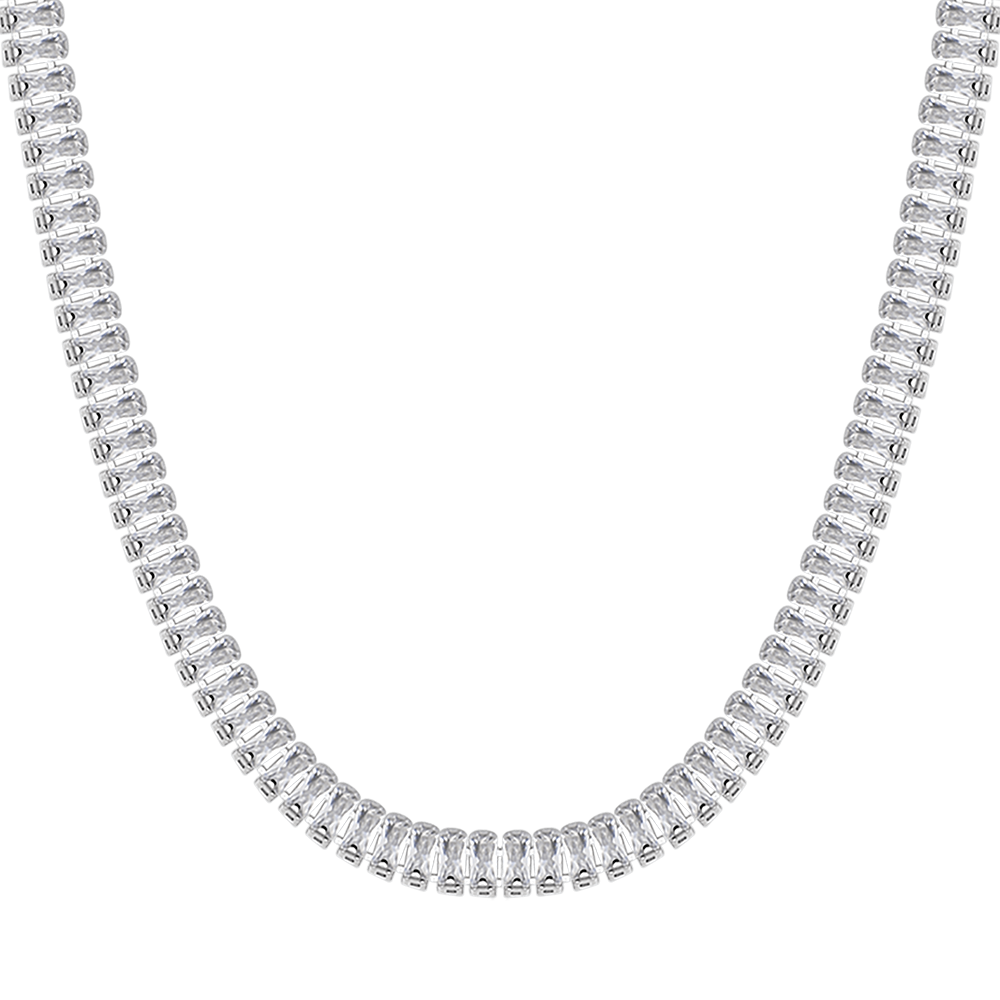 COLLAR DE ACERO PARA MUJERES CON CRISTALES BAGUETTE BLANCOS