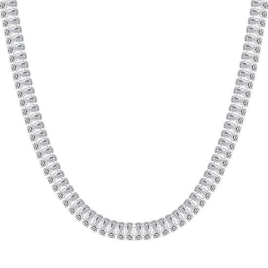 COLLAR DE ACERO PARA MUJERES CON CRISTALES BAGUETTE BLANCOS