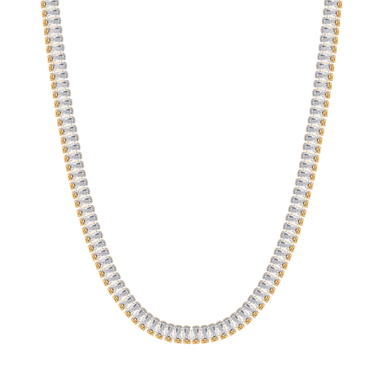COLLAR DE ACERO PARA MUJERES CON CRISTALES BAGUETTE BLANCOS