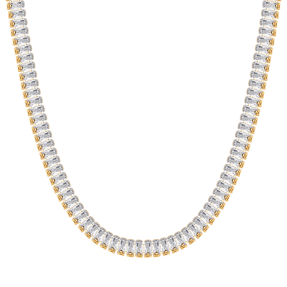 COLLAR DE ACERO PARA MUJERES CON CRISTALES BAGUETTE BLANCOS