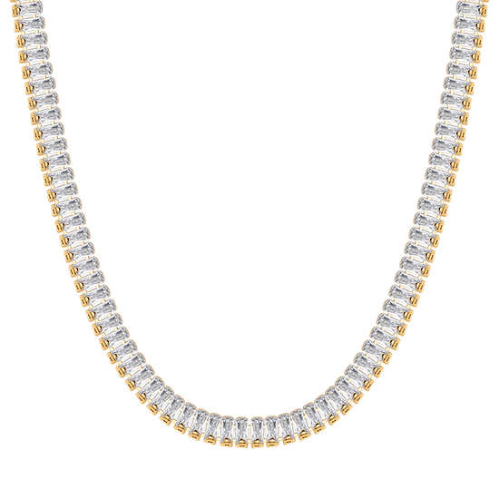 COLLAR DE ACERO PARA MUJERES CON CRISTALES BAGUETTE BLANCOS