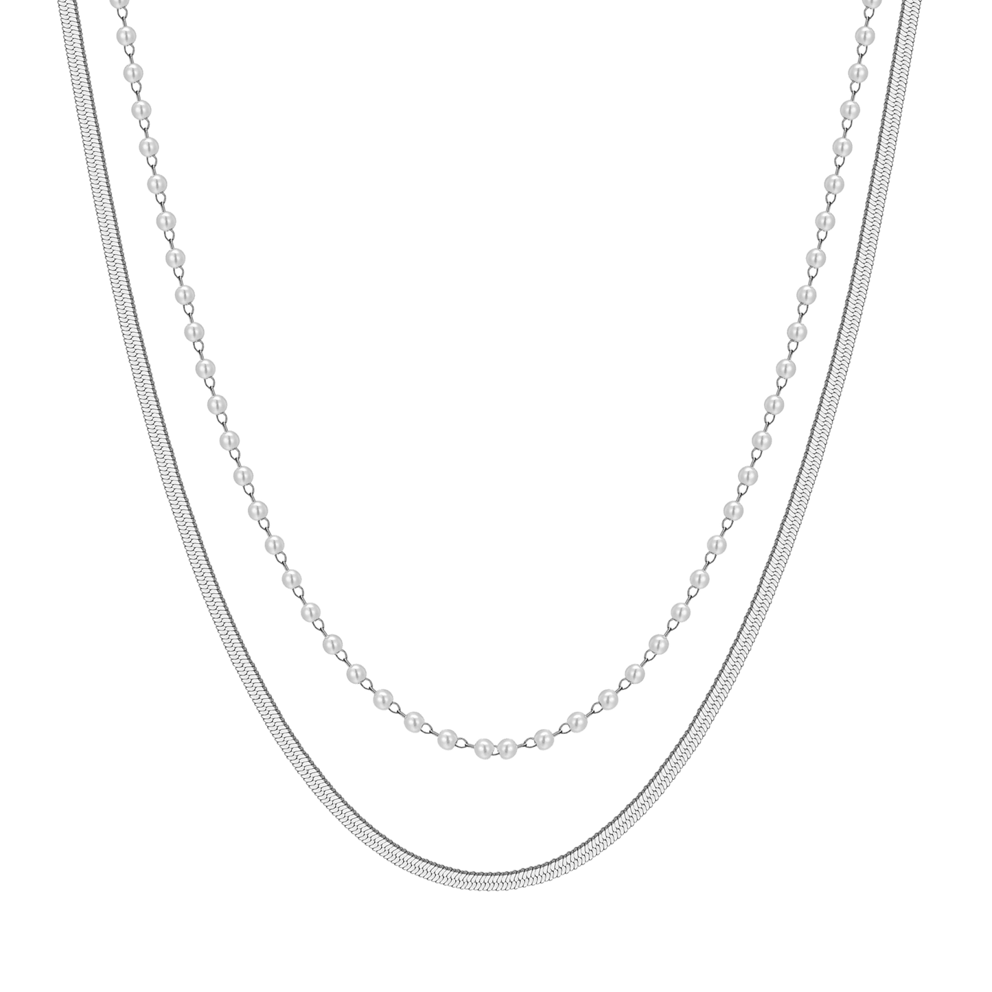 COLLAR DE ACERO PARA MUJER CON PERLAS BLANCAS