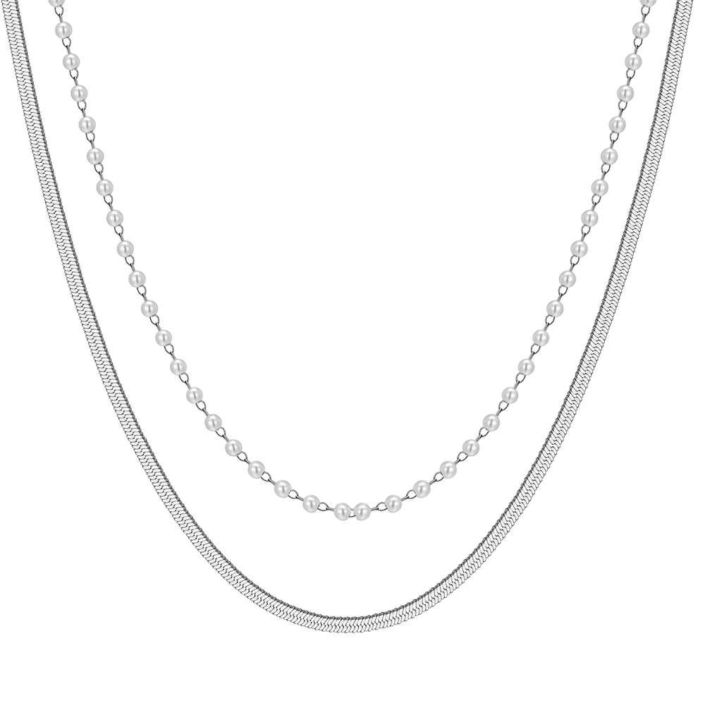 COLLAR DE ACERO PARA MUJER CON PERLAS BLANCAS