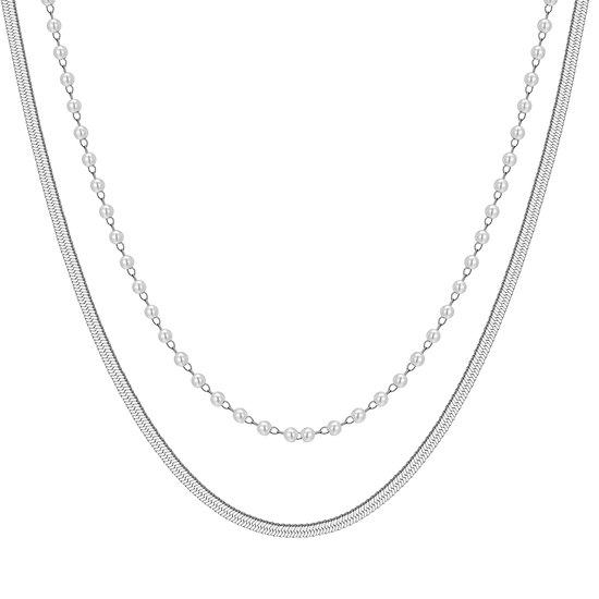 COLLAR DE ACERO PARA MUJER CON PERLAS BLANCAS