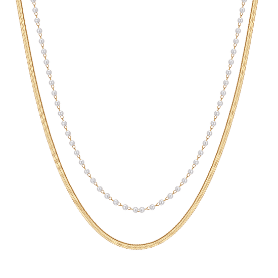 COLLAR DE ACERO PARA MUJER CON PERLAS BLANCAS