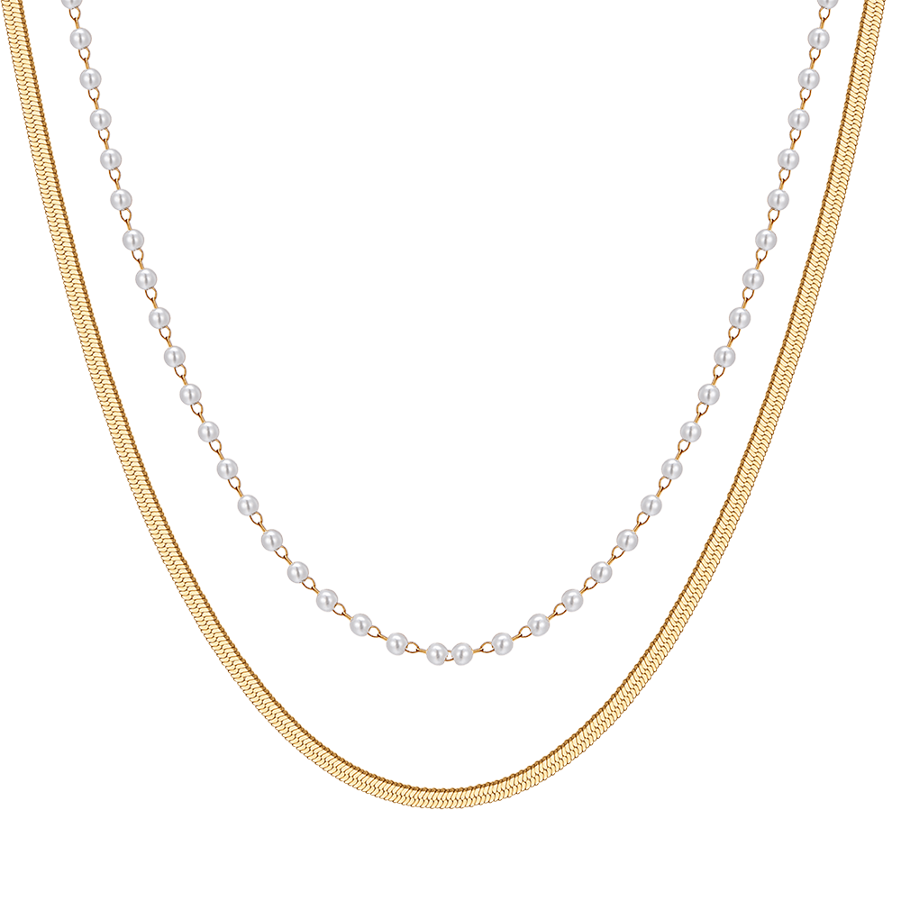 COLLAR DE ACERO PARA MUJER CON PERLAS BLANCAS