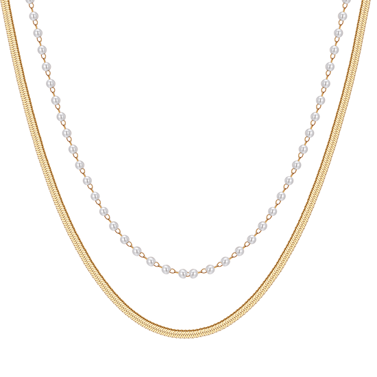 COLLAR DE ACERO PARA MUJER CON PERLAS BLANCAS