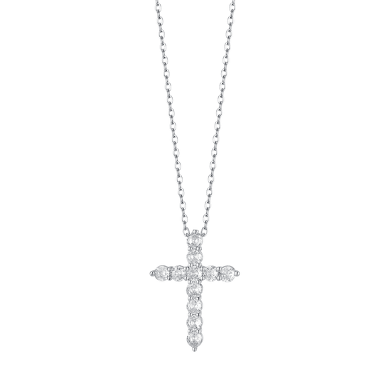 COLLAR CRUZ DE ACERO PARA MUJER CON CRISTALES BLANCOS