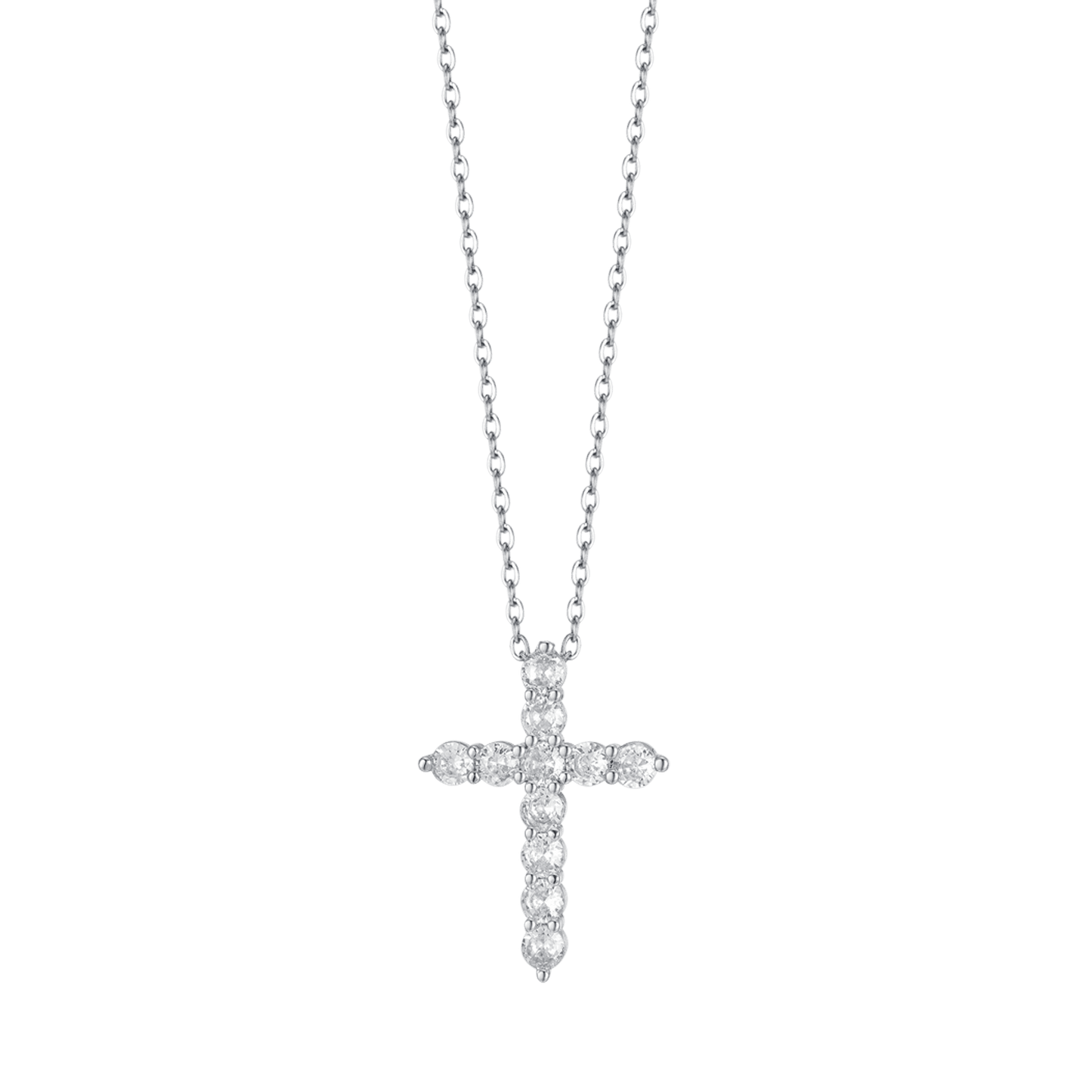 COLLAR CRUZ DE ACERO PARA MUJER CON CRISTALES BLANCOS