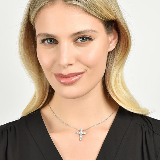 COLLAR CRUZ DE ACERO PARA MUJER CON CRISTALES BLANCOS