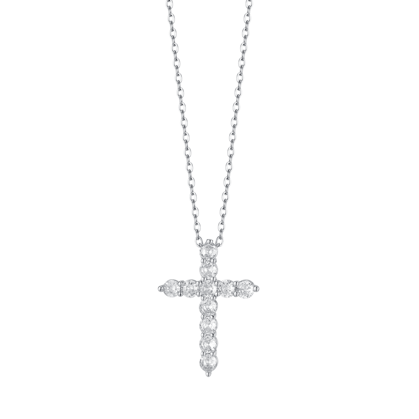 COLLAR CRUZ DE ACERO PARA MUJER CON CRISTALES BLANCOS