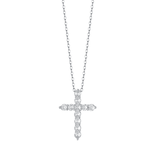 COLLAR CRUZ DE ACERO PARA MUJER CON CRISTALES BLANCOS