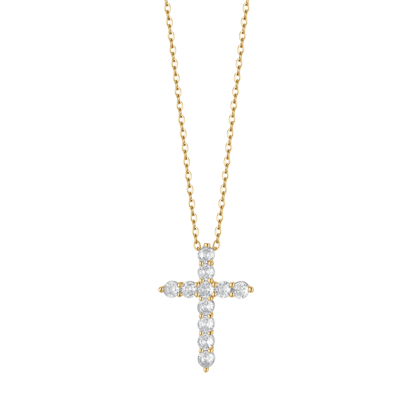 IP COLLAR DE ACERO DORADO PARA MUJER CON CRUZ CON CRISTALES BLANCOS