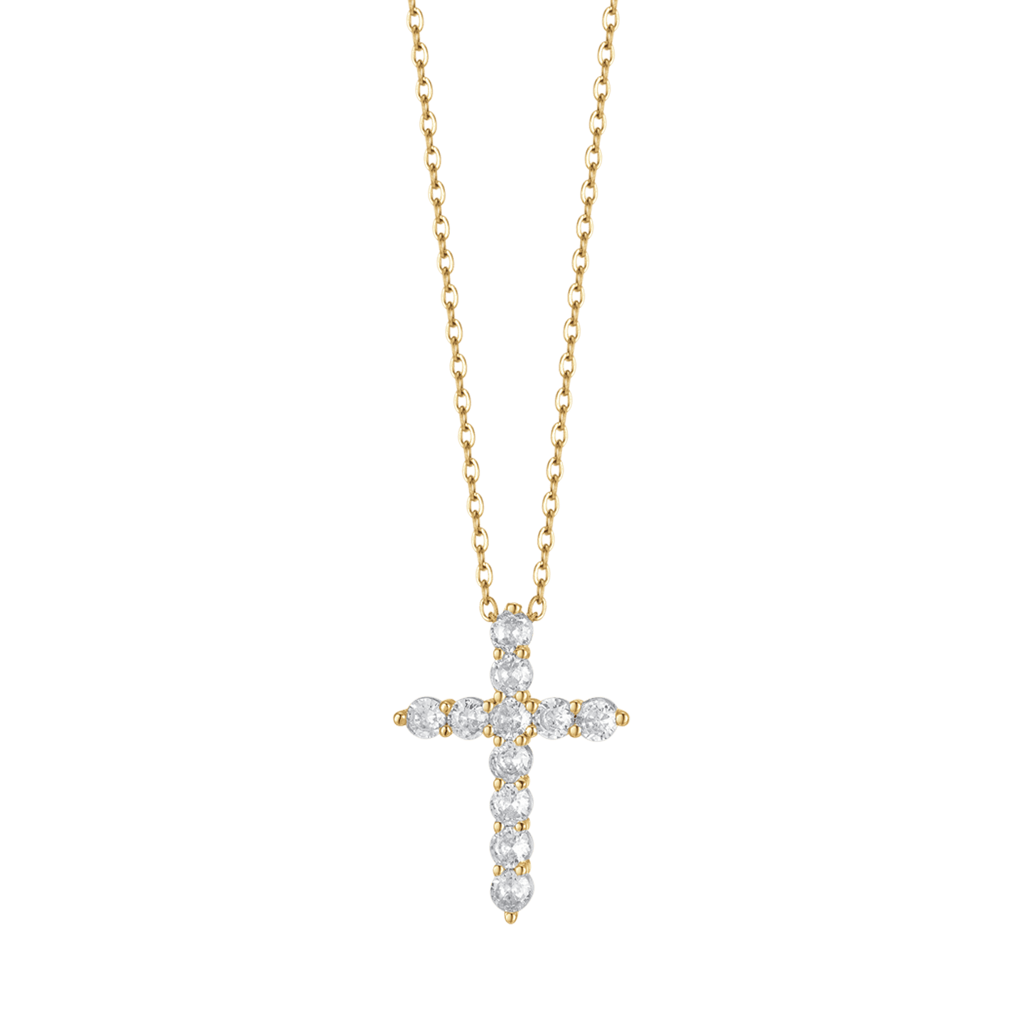 IP COLLAR DE ACERO DORADO PARA MUJER CON CRUZ CON CRISTALES BLANCOS
