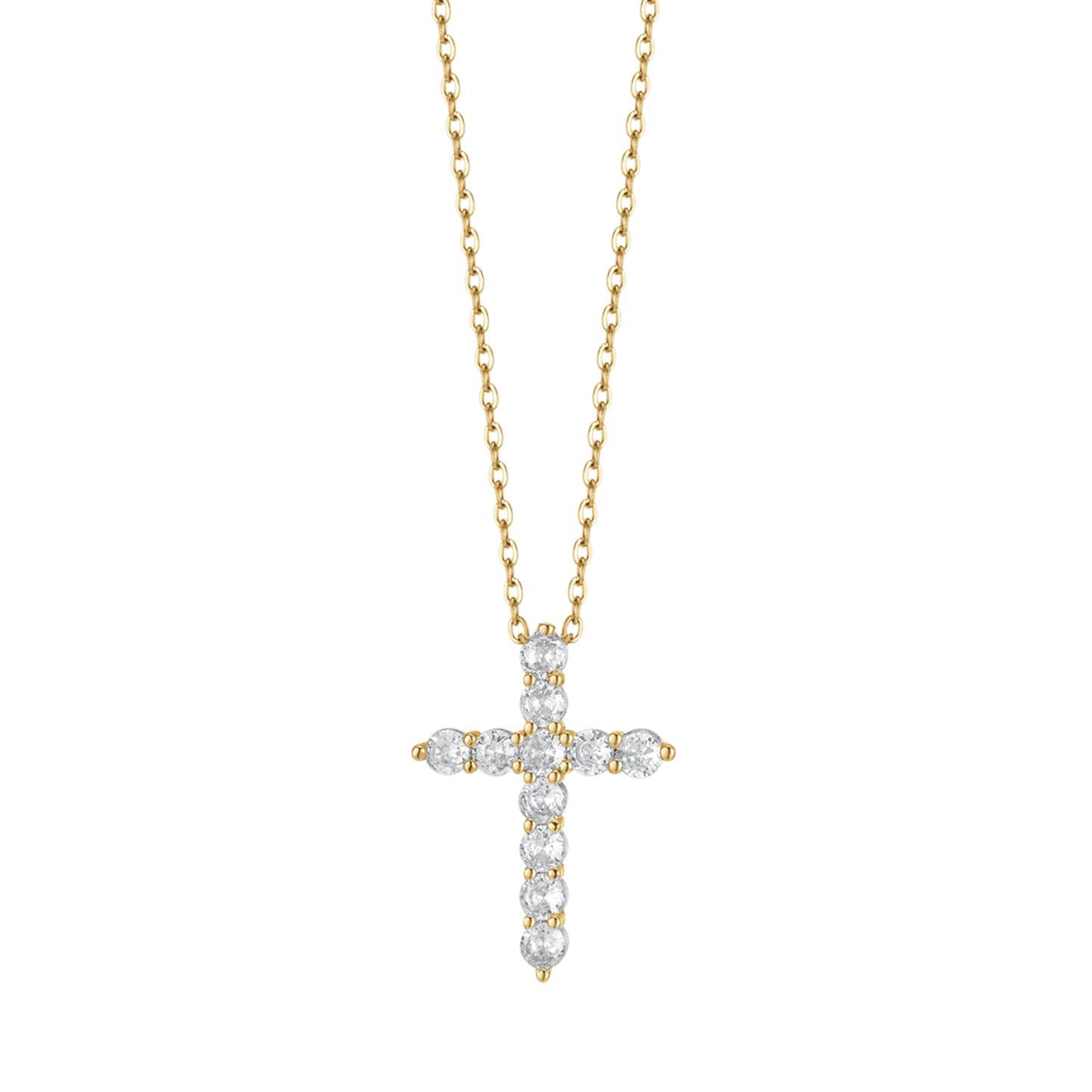 IP COLLAR DE ACERO DORADO PARA MUJER CON CRUZ CON CRISTALES BLANCOS