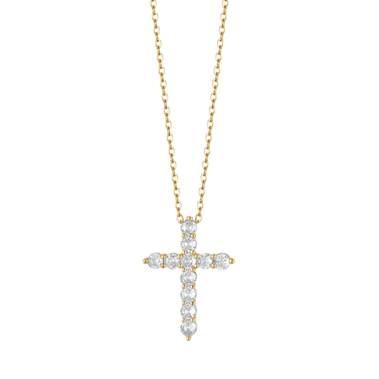 IP COLLAR DE ACERO DORADO PARA MUJER CON CRUZ CON CRISTALES BLANCOS