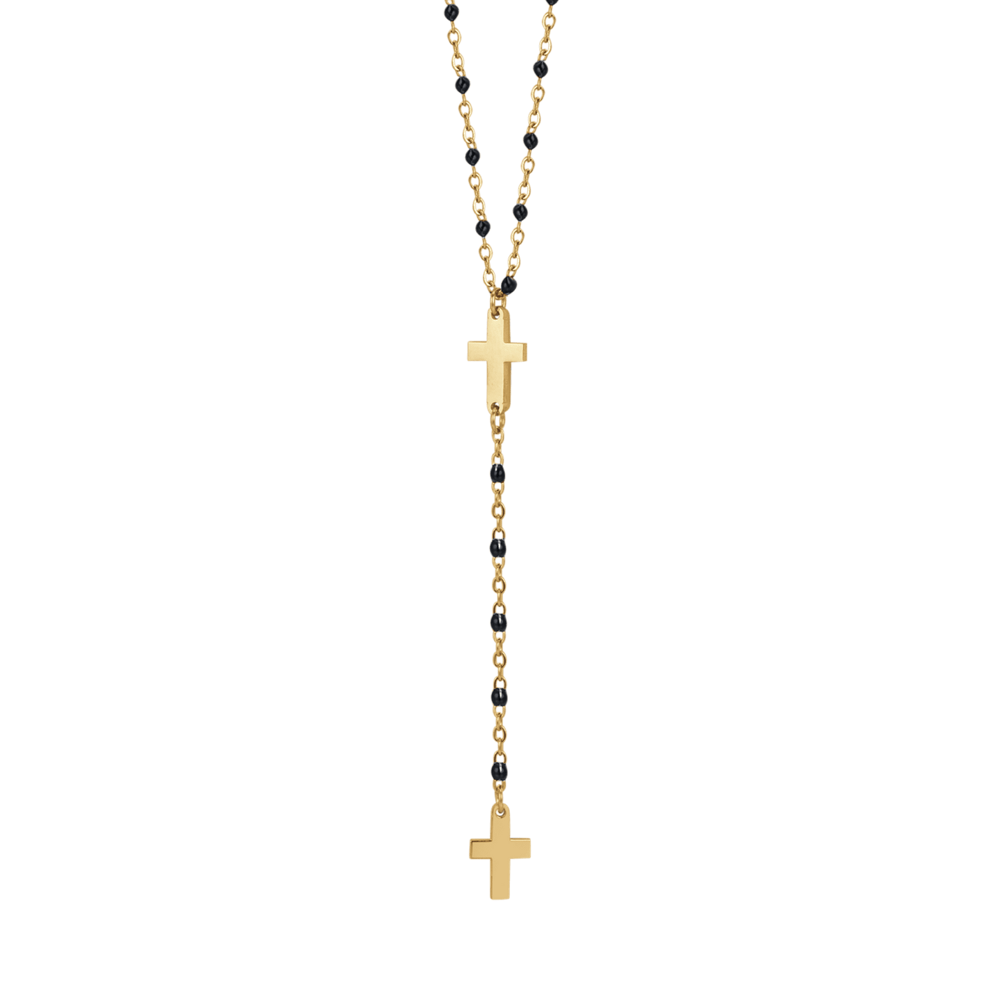 COLLAR ROSARIO DE ACERO PARA MUJER CON CRUCES Y ELEMENTOS NEGROS