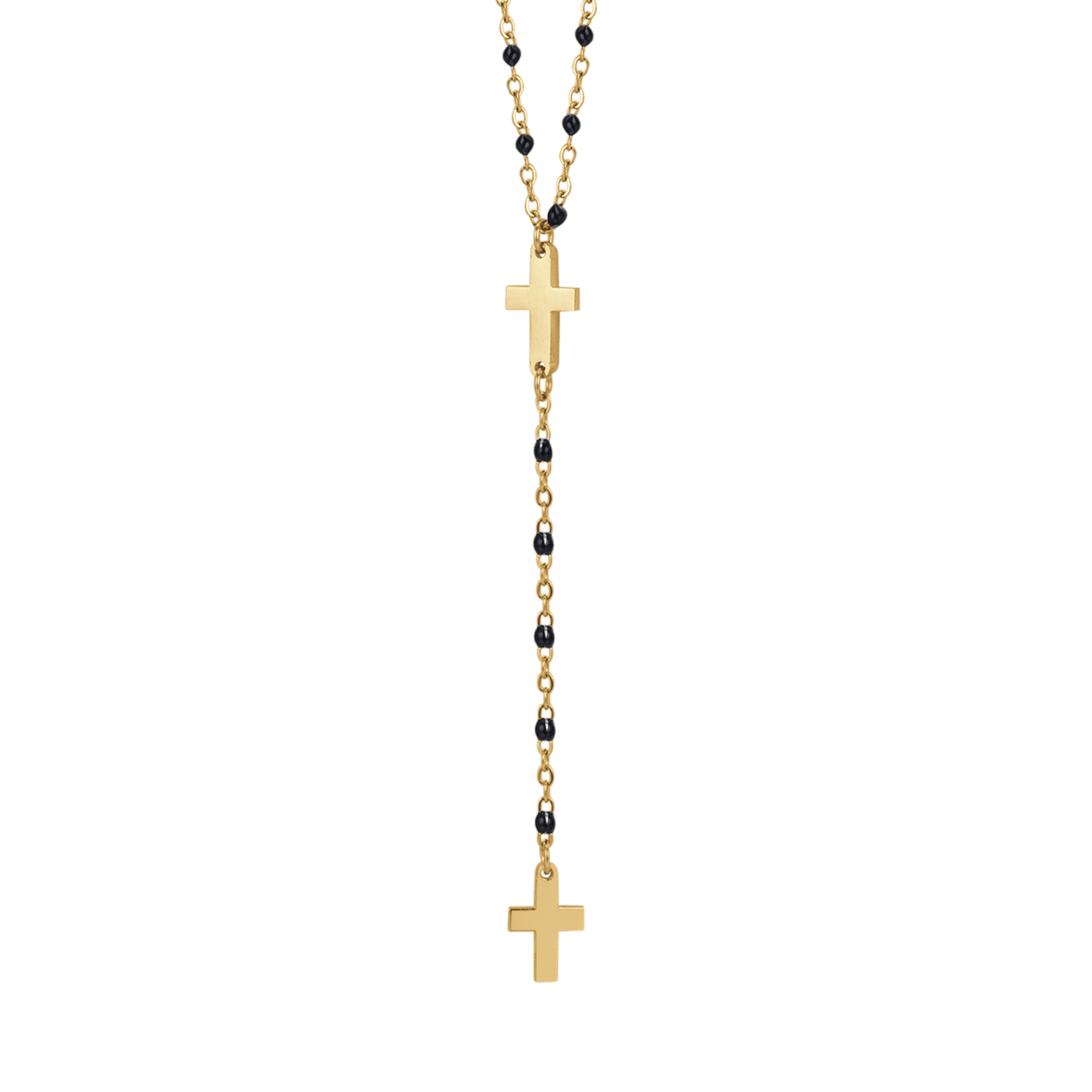 COLLAR ROSARIO DE ACERO PARA MUJER CON CRUCES Y ELEMENTOS NEGROS