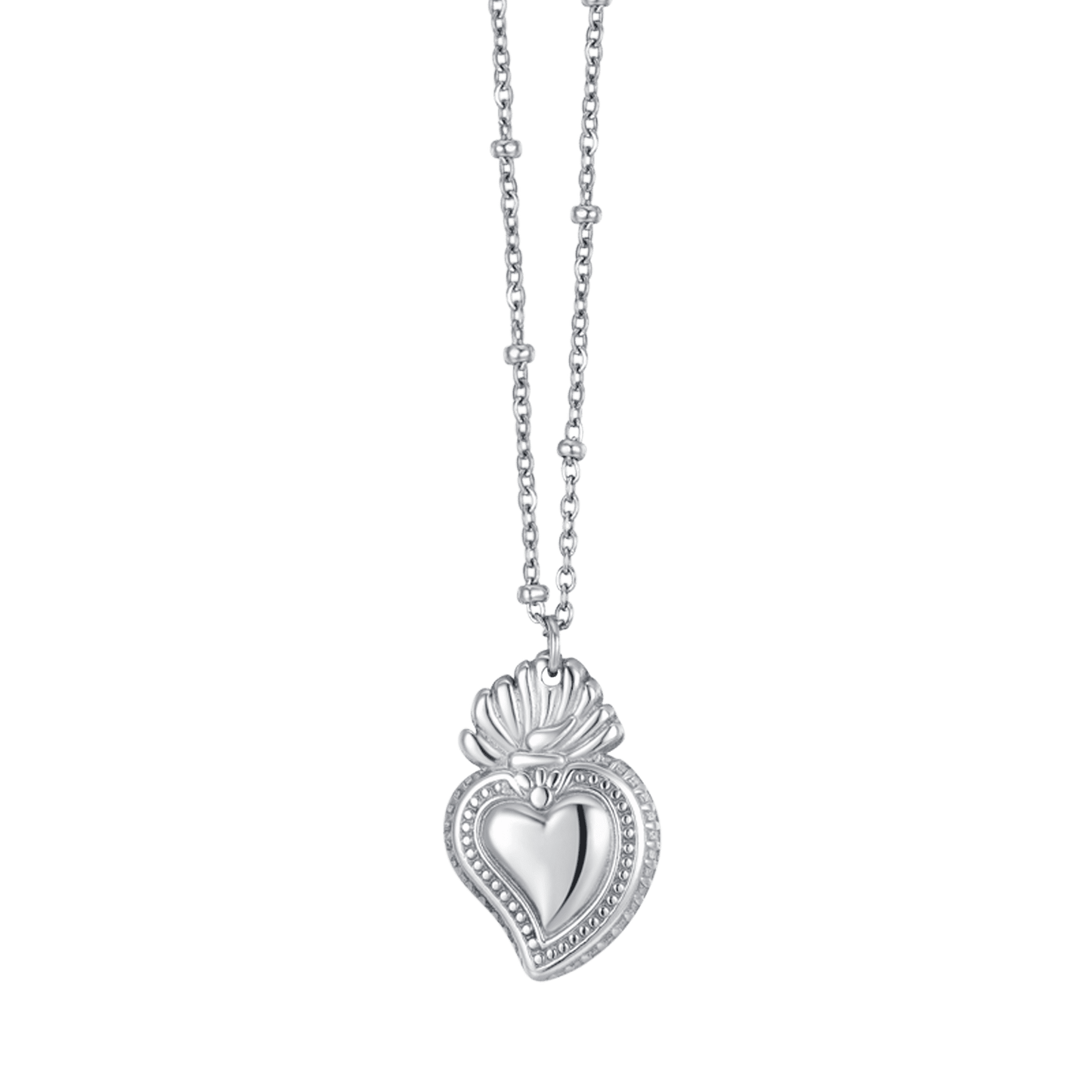 COLLAR DE ACERO PARA MUJER CON CORAZON SAGRADO