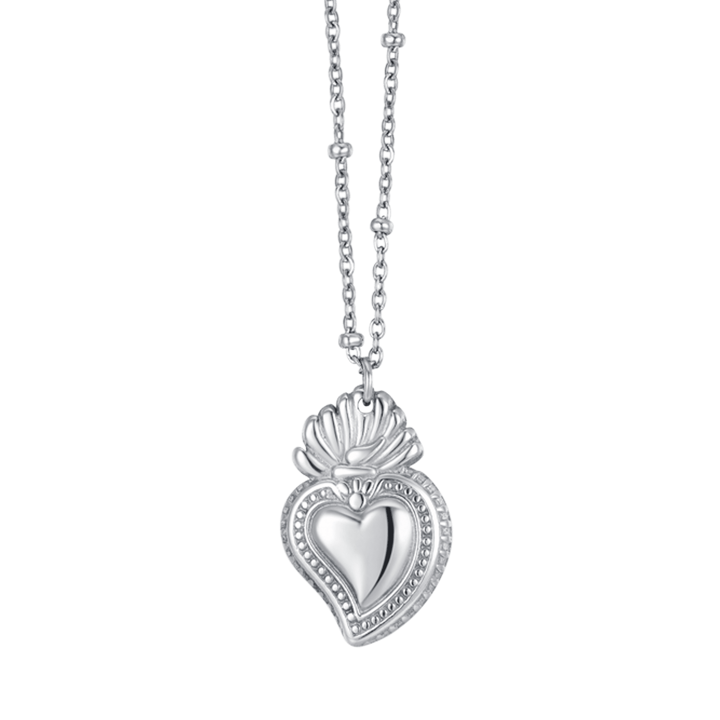 COLLAR DE ACERO PARA MUJER CON CORAZON SAGRADO
