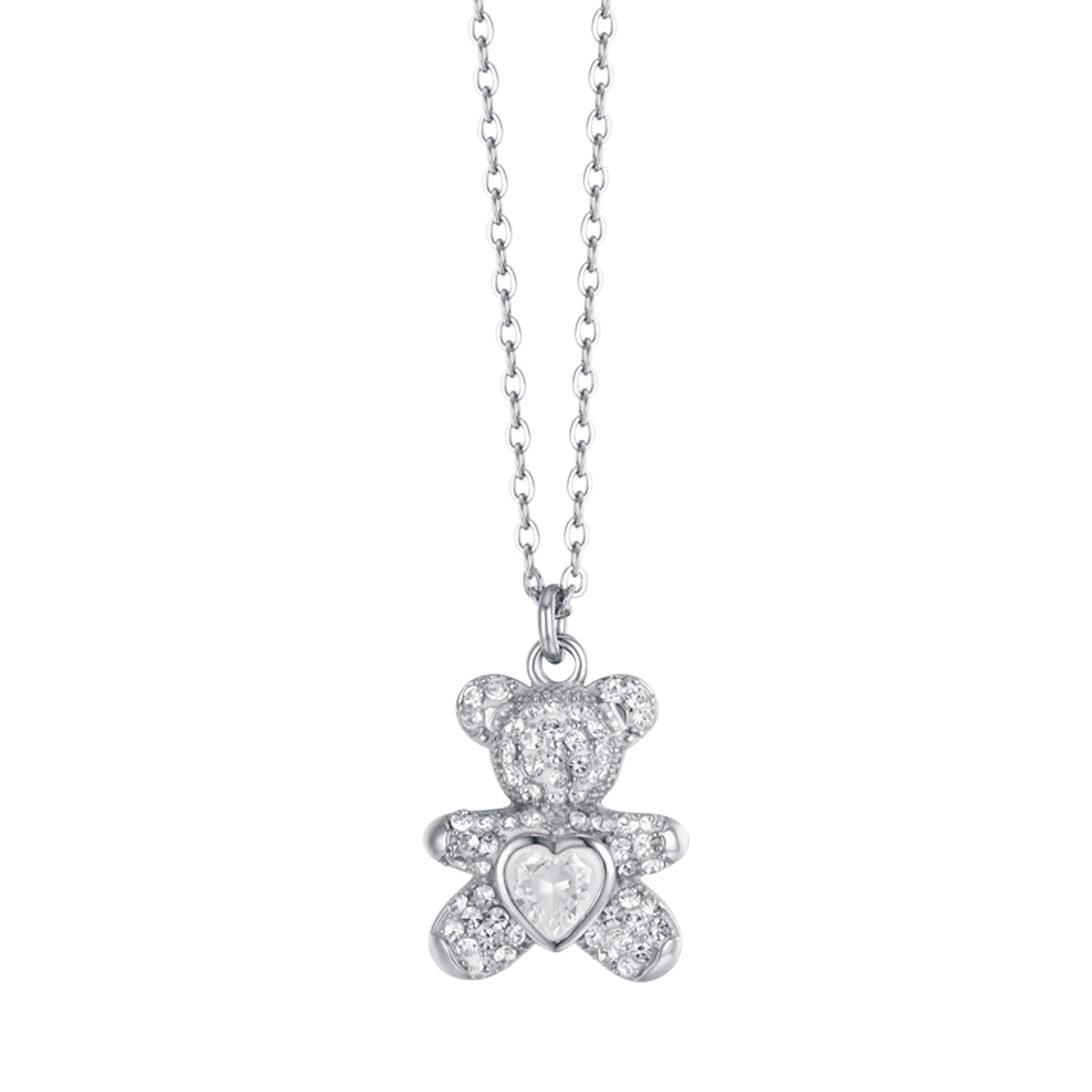 COLLAR DE ACERO PARA MUJER CON OSITO Y CRISTALES BLANCOS