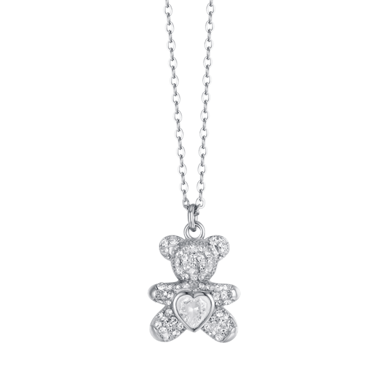 COLLAR DE ACERO PARA MUJER CON OSITO Y CRISTALES BLANCOS