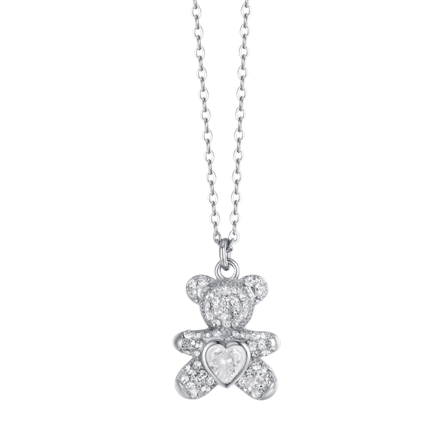 COLLAR DE ACERO PARA MUJER CON OSITO Y CRISTALES BLANCOS