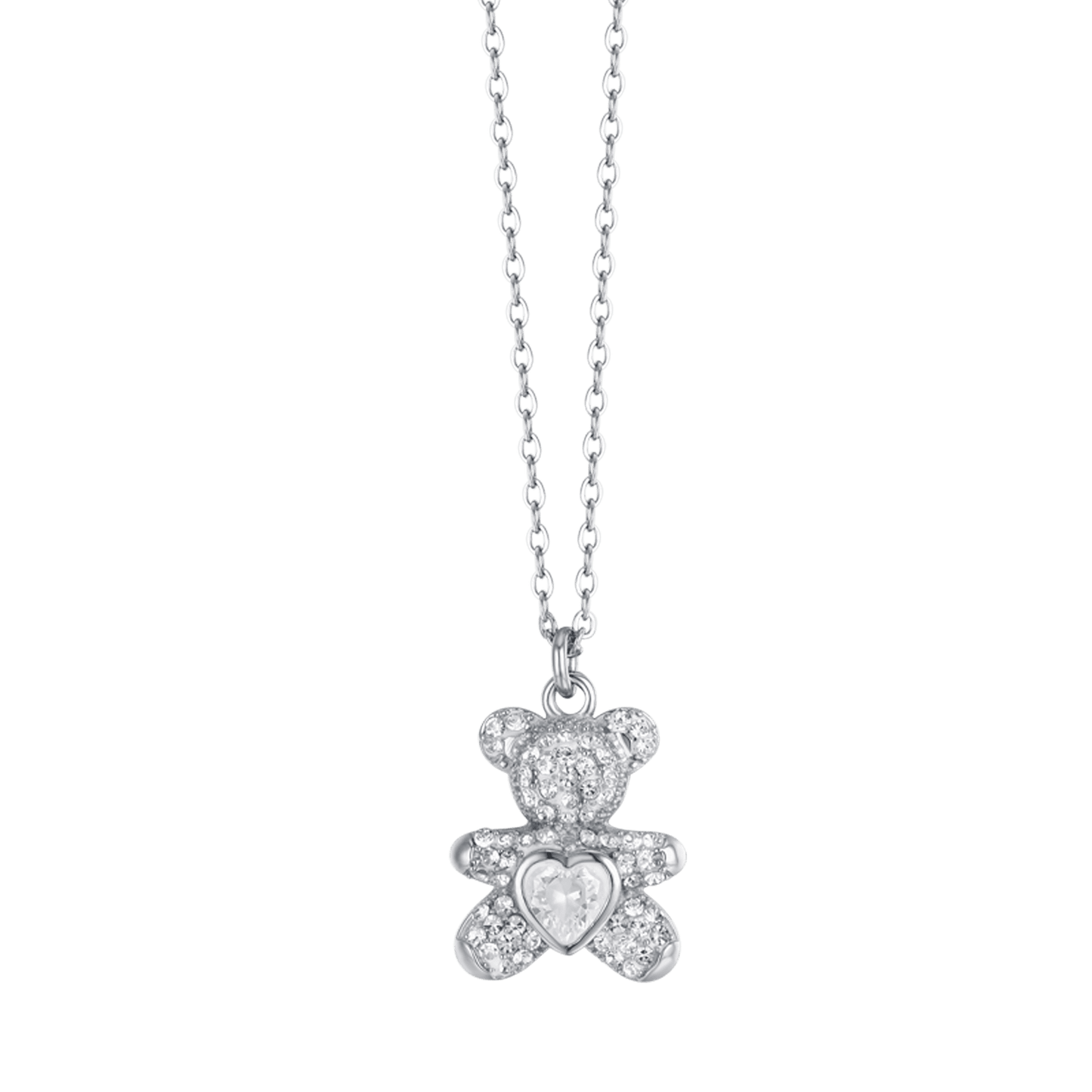 COLLAR DE ACERO PARA MUJER CON OSITO Y CRISTALES BLANCOS