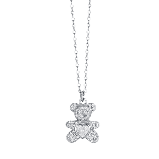 COLLAR DE ACERO PARA MUJER CON OSITO Y CRISTALES BLANCOS