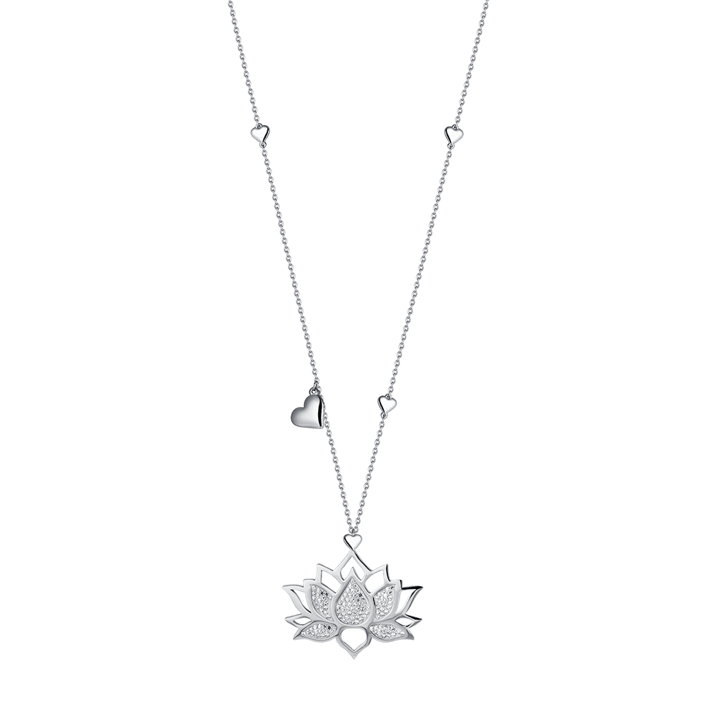COLLAR DE ACERO PARA MUJER CON FLOR DE LOTO CON CRISTALES BLANCOS
