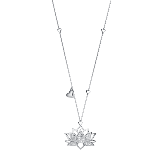COLLAR DE ACERO PARA MUJER CON FLOR DE LOTO CON CRISTALES BLANCOS