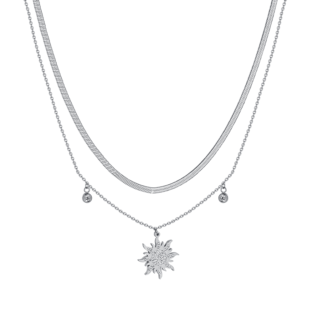 COLLAR SOL DE ACERO PARA MUJER CON CRISTALES BLANCOS