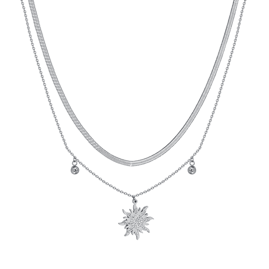 COLLAR SOL DE ACERO PARA MUJER CON CRISTALES BLANCOS