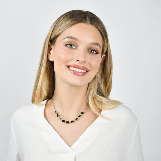 COLLAR DE ACERO PARA MUJER CON CRISTALES VERDES