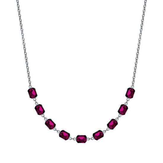 COLLAR DE ACERO PARA MUJER CON CRISTALES FUCSIA