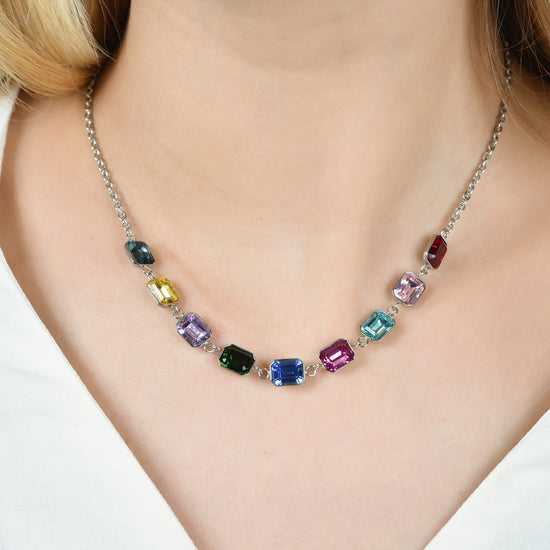 COLLAR DE ACERO PARA MUJER CON CRISTALES MULTICOLORES