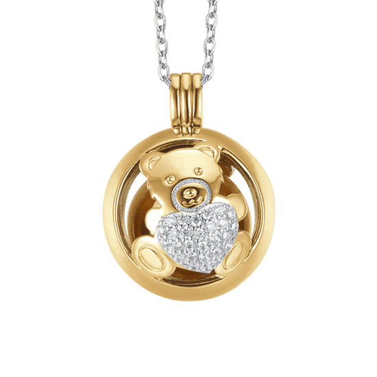 COLLAR LLAMADA ANGEL DE ACERO CON OSITO DE PELUCHE CON CRISTALES BLANCOS