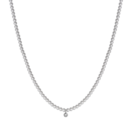COLLAR DE ACERO DE LAS MUJERES CON PERLAS CON CRISTAL BLANCO