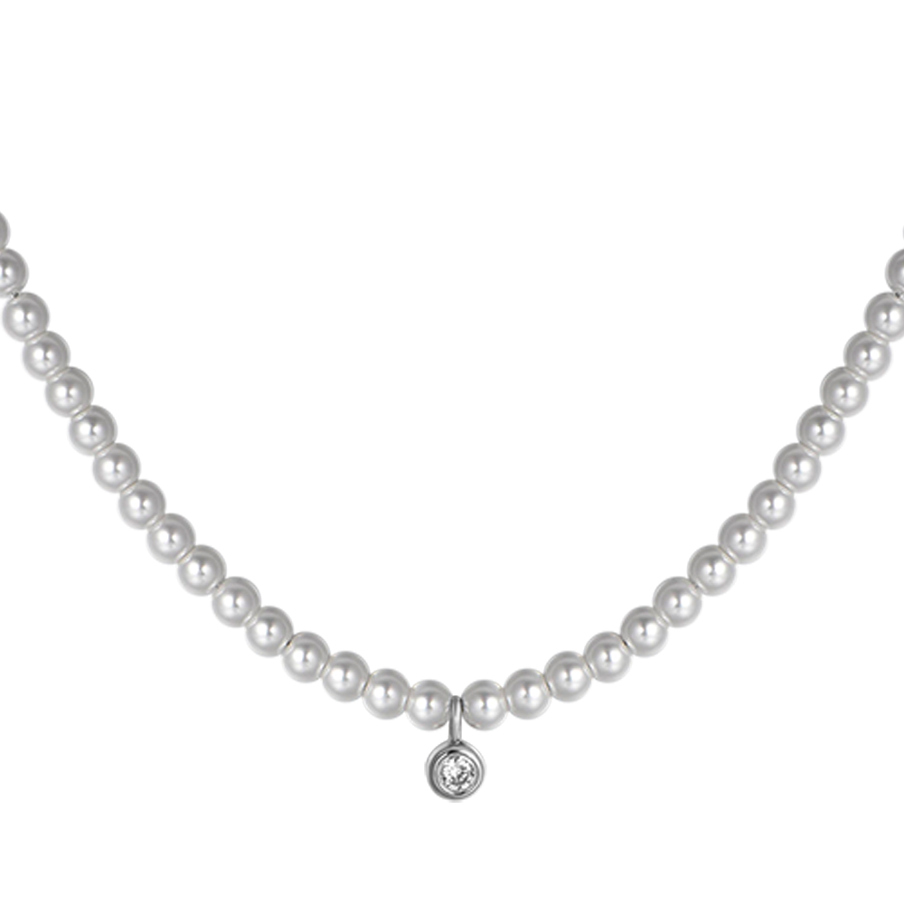 COLLAR DE ACERO DE LAS MUJERES CON PERLAS CON CRISTAL BLANCO