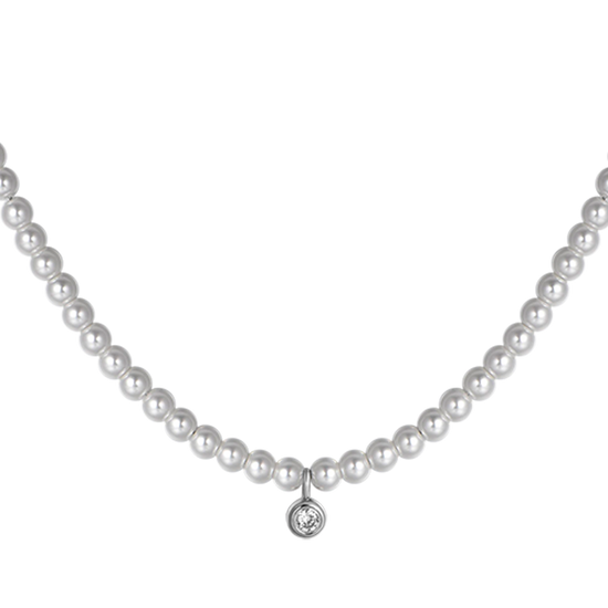 COLLAR DE ACERO DE LAS MUJERES CON PERLAS CON CRISTAL BLANCO