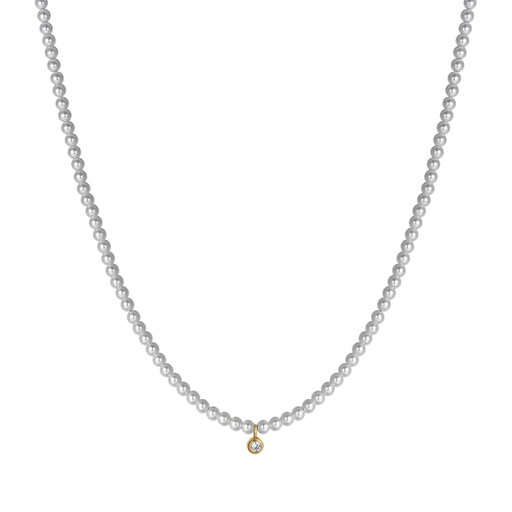 IP COLLAR DE ACERO DORADO PARA MUJER CON PERLAS CON CRISTAL BLANCO