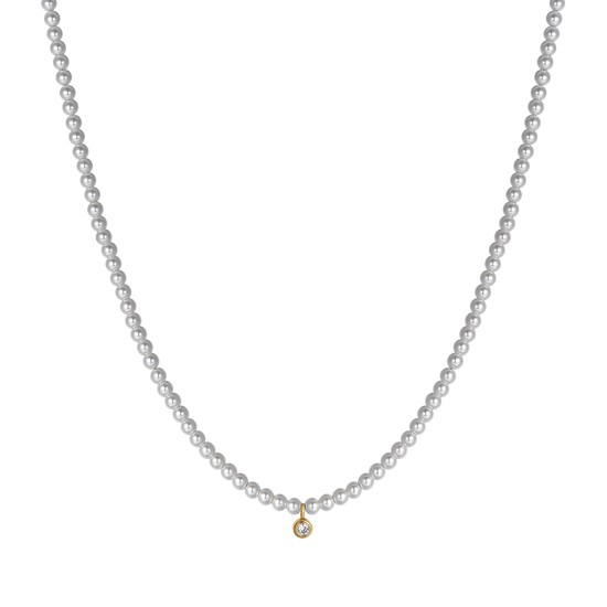 IP COLLAR DE ACERO DORADO PARA MUJER CON PERLAS CON CRISTAL BLANCO