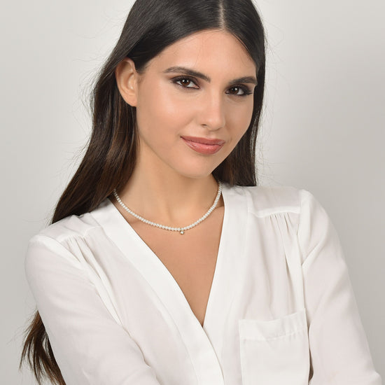 IP COLLAR DE ACERO DORADO PARA MUJER CON PERLAS CON CRISTAL BLANCO