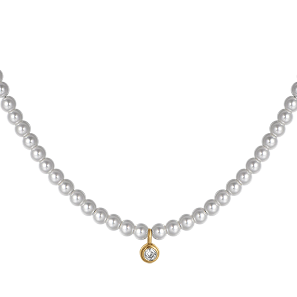 IP COLLAR DE ACERO DORADO PARA MUJER CON PERLAS CON CRISTAL BLANCO