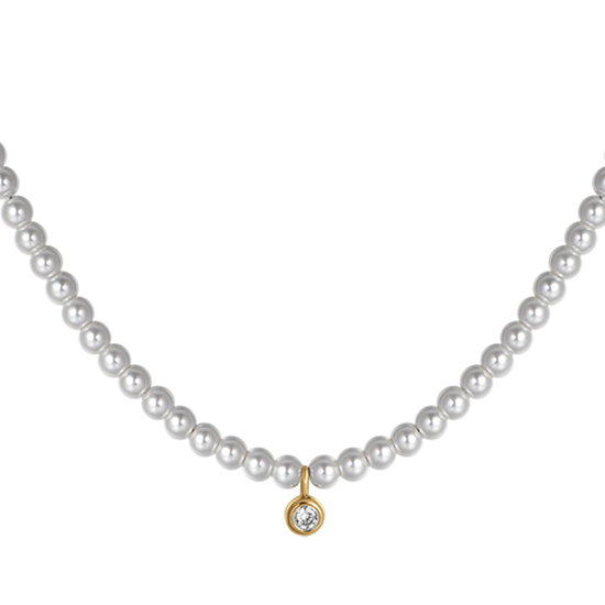IP COLLAR DE ACERO DORADO PARA MUJER CON PERLAS CON CRISTAL BLANCO