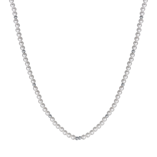 COLLAR DE ACERO PARA MUJER CON PERLAS Y ELEMENTOS DE ACERO